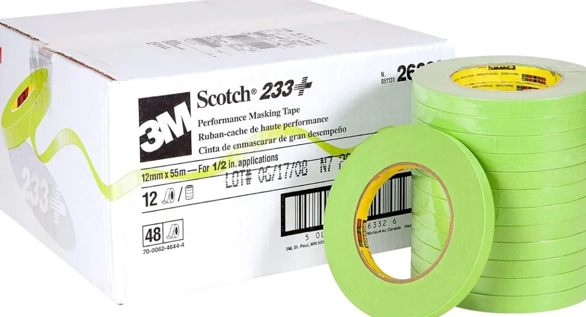 3M 26332 Scotch Performance Masking Tape 233+, 12 mm x 55 m, Green