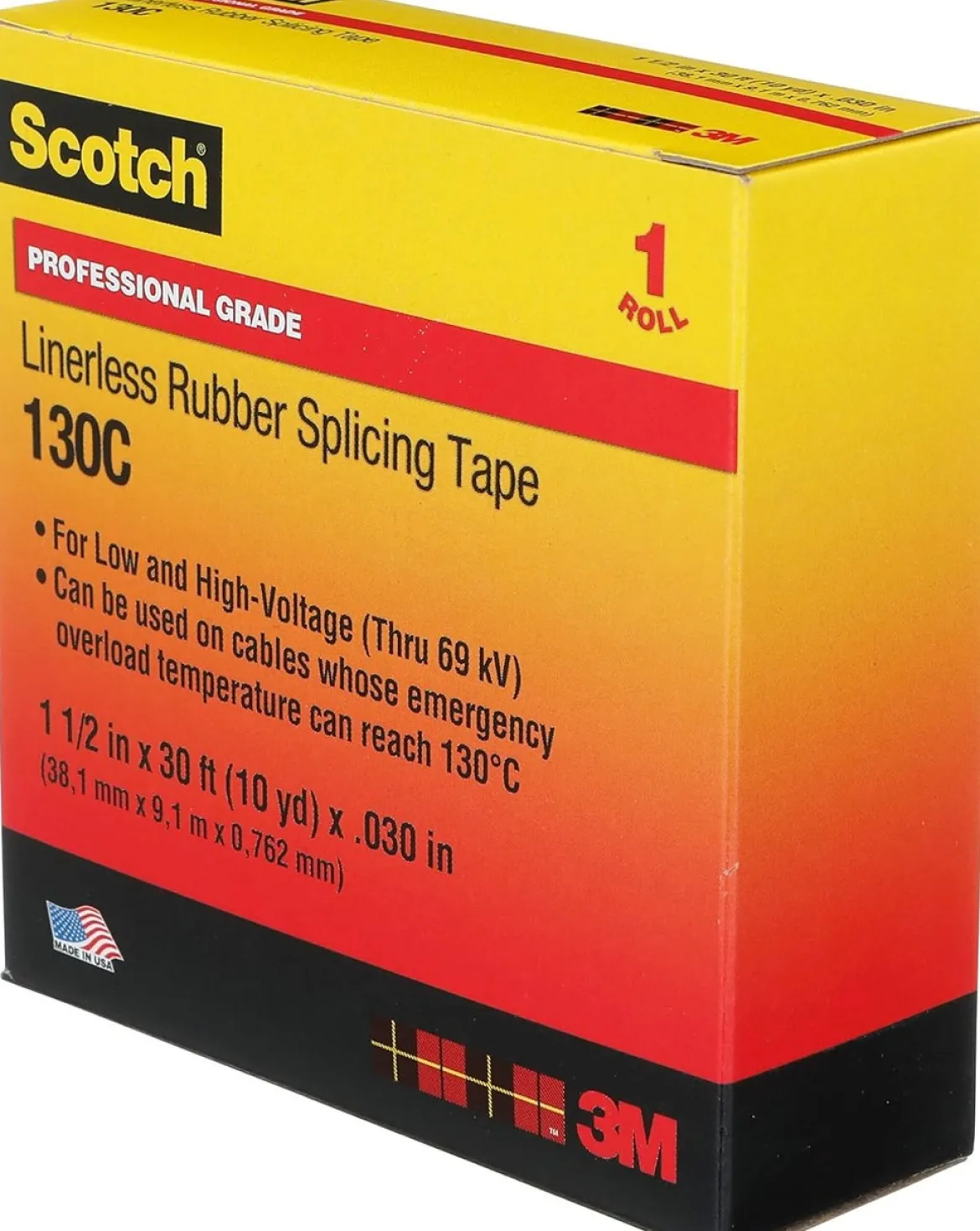 3M 2" X 30' Black Scotch Linerless Rubber Splicing Tape 130C (130C-2")