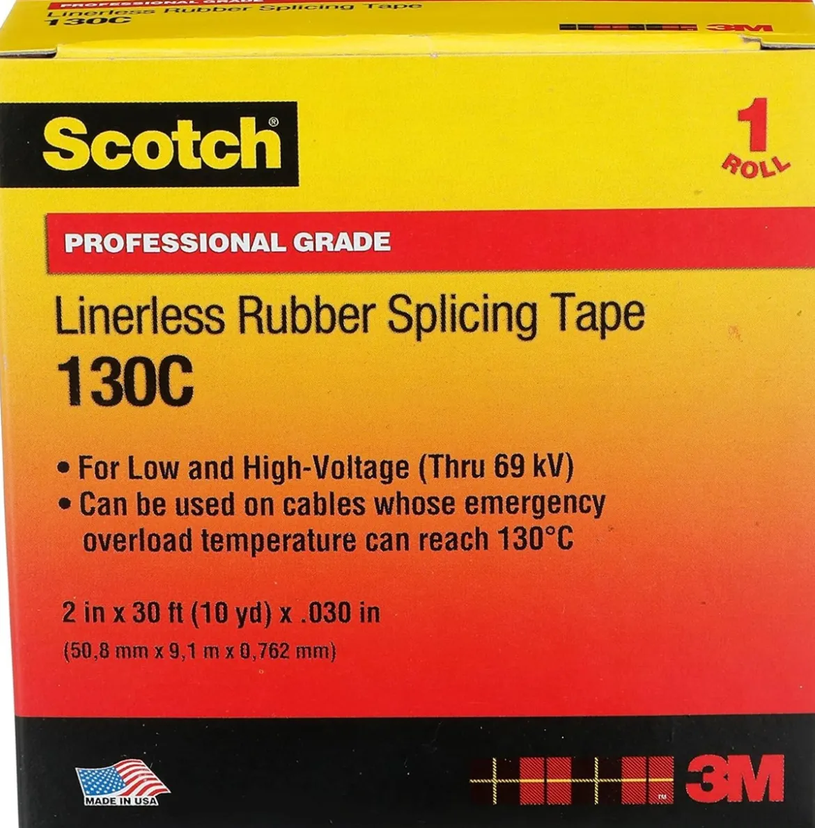 3M 2" X 30' Black Scotch Linerless Rubber Splicing Tape 130C (130C-2")