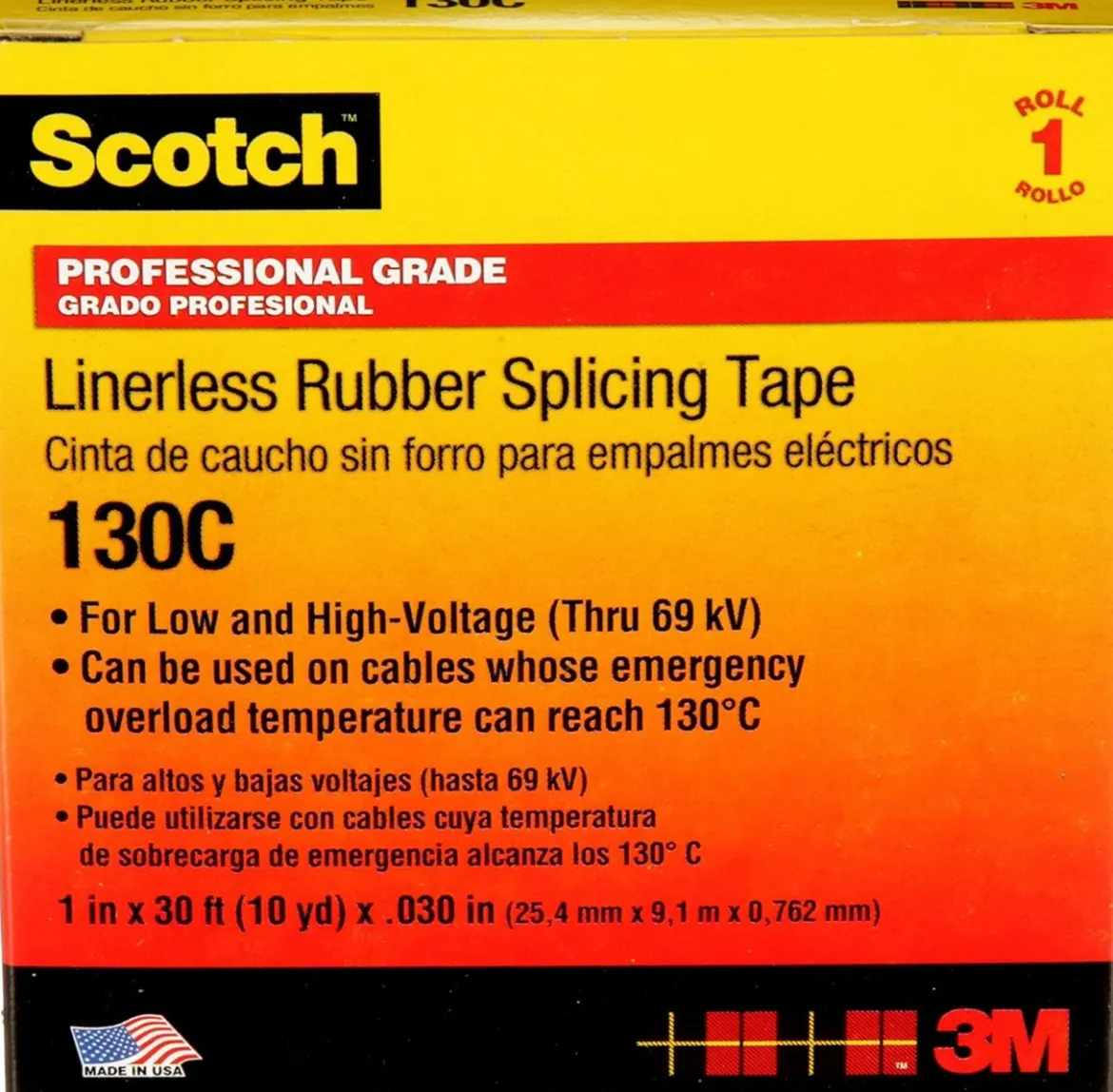 3M 2" X 30' Black Scotch Linerless Rubber Splicing Tape 130C (130C-2")
