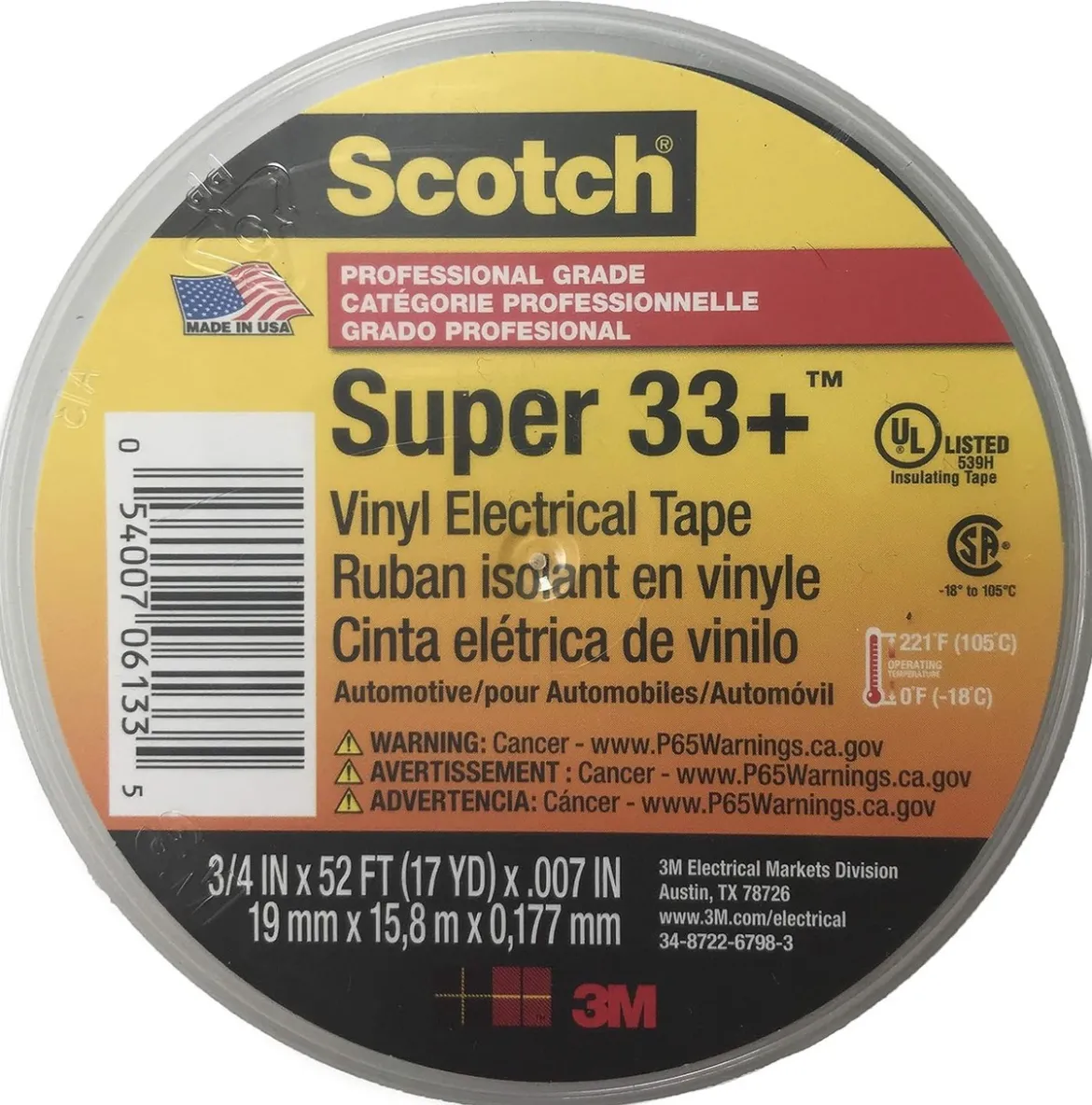 3M 3/4" X 52' Super 33+ Vinyl Electrical Tape (06133)