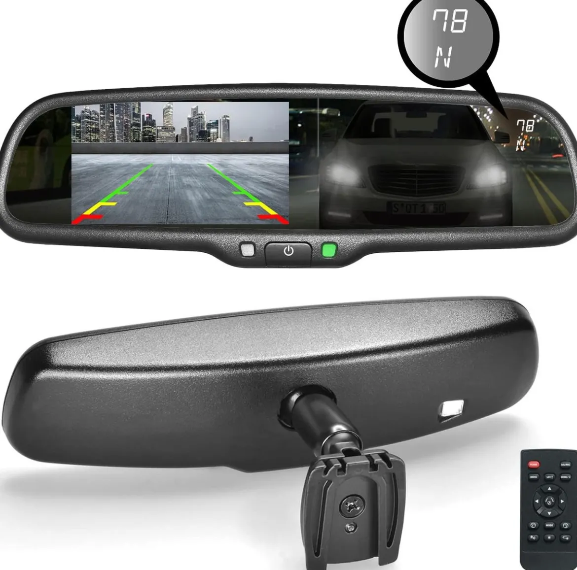 Master Tailgaters 10.5" OEM Rear View Mirror with 4.3" LCD Screen + Dimming + Adjustable Guide Lines + Compass & Temperature | Rearview Universal Fit | Auto Adjusting Brightness LCD | Anti Glare | Original Mirror Replacement (MR-43-A2DTC)