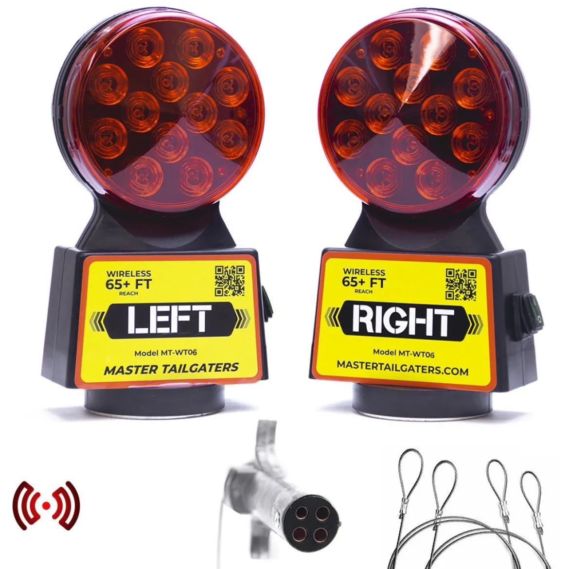 Master Tailgaters Wireless Trailer Tow Lights - Magnetic Mount - 65 Feet Range - 4 Pin Round Connection (MT-WT06)