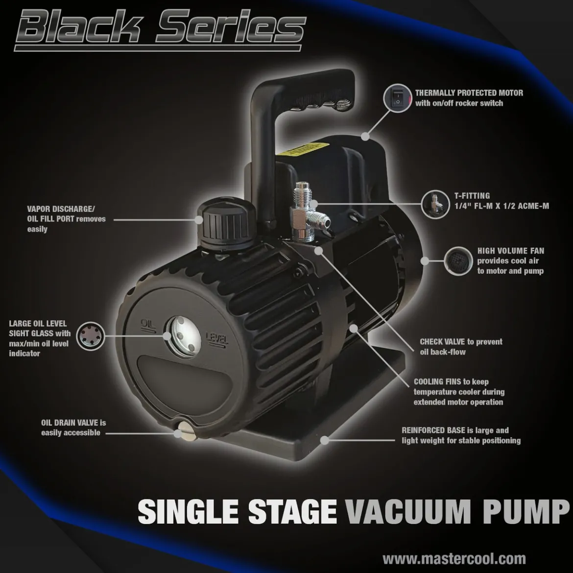 Mastercool Black Series 3 CFM Vacuum Pump Single Stage (90062-BL)