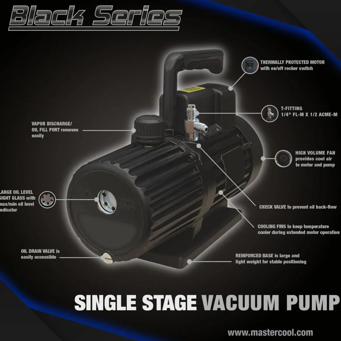 Mastercool Black Series 6 CFM Vacuum Pump Single Stage (90066-BL)