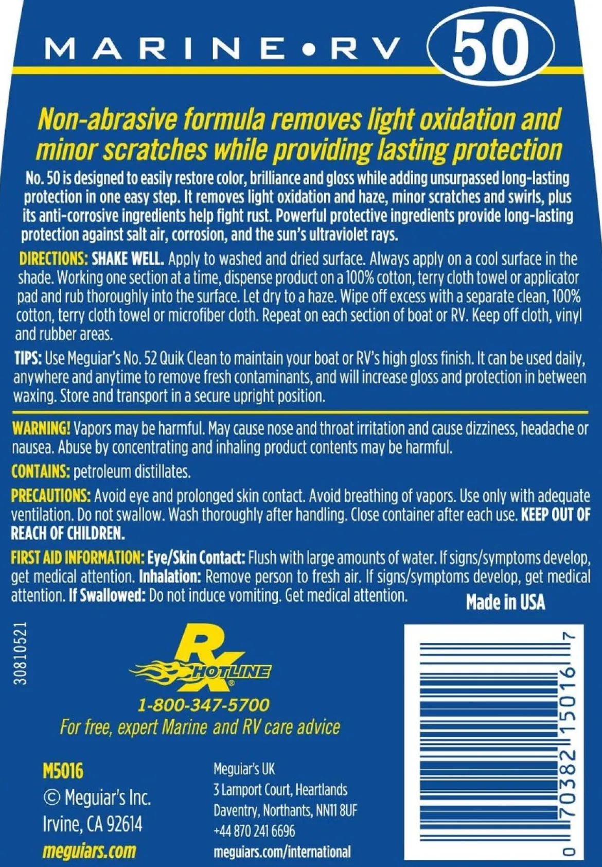 Meguiar's Boat & RV Cleaner Wax Liquid 16 Oz (M5016)