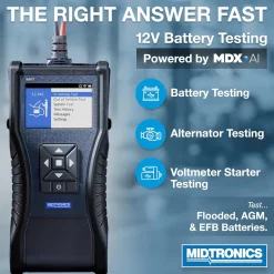 Midtronics Handheld Battery Tester, Mdx-Ai Powered, Fast & Accurate Diagnostics For 6V/12V Automotive, Marine (MVT-200)