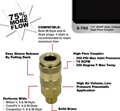 Milton 765 HI-Flo V-Style 'A,M,V' 1/4