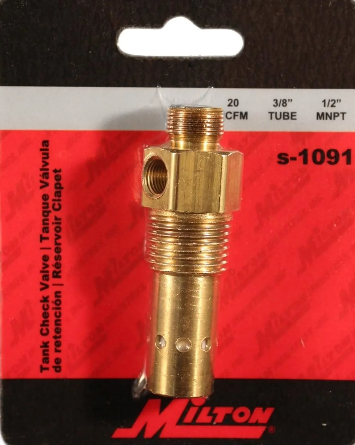 Milton S1091 Tank Check Valve 1/2" NPT, 3/8"M Comp.