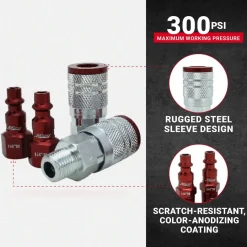 Milton S314MKIT ColorFit Coupler & Plug Kit - (M-Style, Red) - 1/4