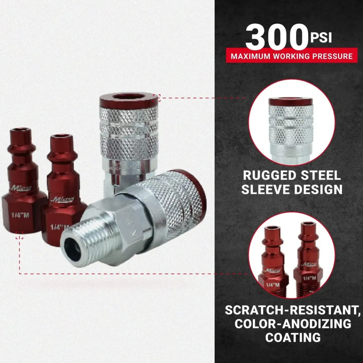 Milton S314MKIT ColorFit Coupler & Plug Kit - (M-Style, Red) - 1/4" NPT 14-Piece