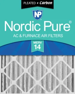 Nordic Pure 24x24x4 (3 5/8) Pleated Air Filters MERV 14 Plus Carbon 1 Pack (24x24x4M14+C-1)