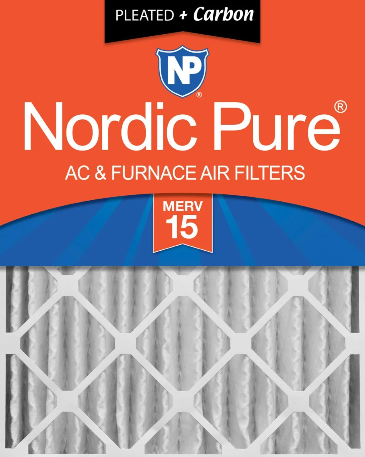 Nordic Pure 24x24x4 (3 5/8) Pleated Air Filters MERV 15 Plus Carbon 1 Pack (24x24x4M15+C-1)