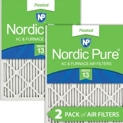 Nordic Pure 24x24x1 (23_3/8x23_3/8) Pleated MERV 13 Air Filters 2 Pack (24x24x1M13-2)