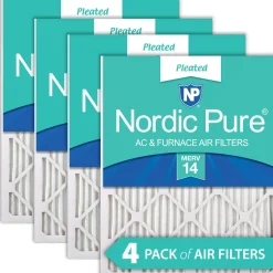 Nordic Pure 25x25x1 (24_1/2x24_1/2) Pleated MERV 14 Air Filters 4 Pack (25x25x1M14-4)
