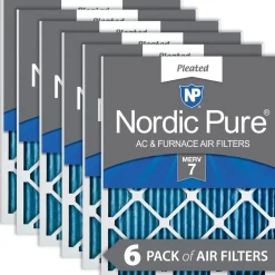 Nordic Pure 25x25x1 (24_1/2x24_1/2) Pleated MERV 7 Air Filters 6 Pack (25x25x1M7-6)