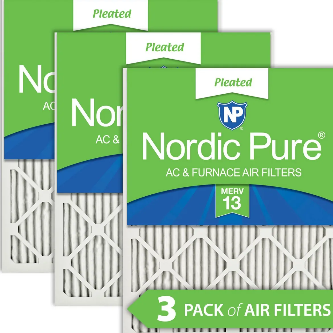 Nordic Pure 25x25x1 (24_1/2x24_1/2) Pleated MERV 13 Air Filters 3 Pack (25x25x1M13-3)