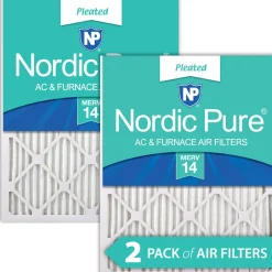 Nordic Pure 24x24x1 (23_3/8x23_3/8) Pleated MERV 14 Air Filters 2 Pack (24x24x1M14-2)