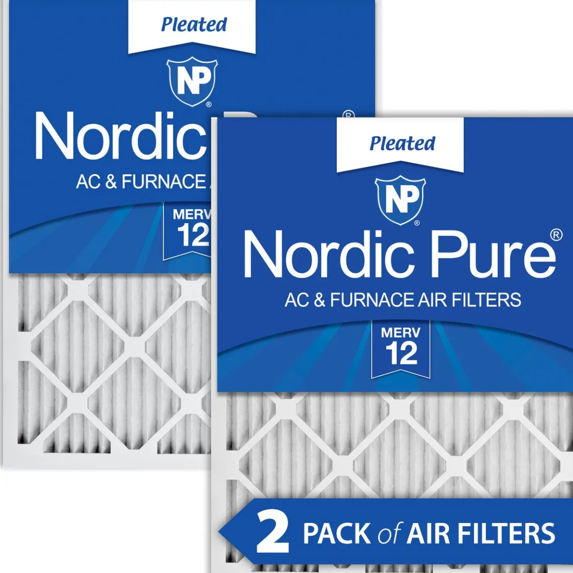 Nordic Pure 25x25x1 (24_1/2x24_1/2) Pleated MERV 12 Air Filters 2 Pack (25x25x1M12-2)