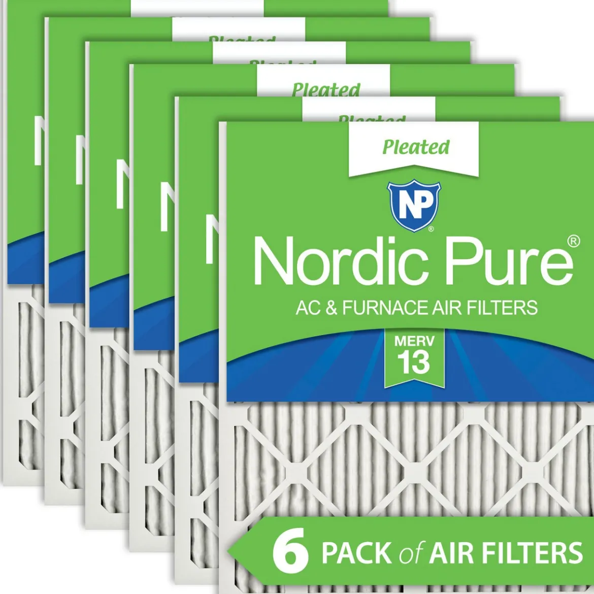 Nordic Pure 25x25x1 (24_1/2x24_1/2) Pleated MERV 13 Air Filters 6 Pack (25x25x1M13-6)