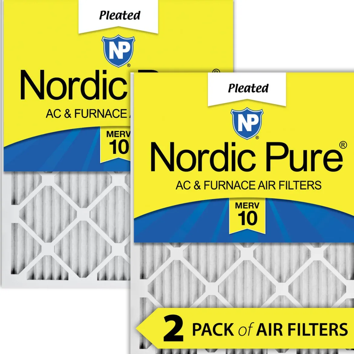 Nordic Pure 25x25x1 (24_1/2x24_1/2) Pleated MERV 10 Air Filters 2 Pack (25x25x1M10-2)