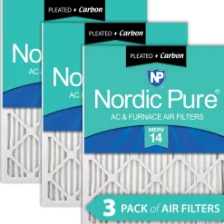 Nordic Pure 25x25x1 (24_1/2x24_1/2) Pleated Air Filters MERV 14 Plus Carbon 3 Pack (25x25x1M14+C-3)