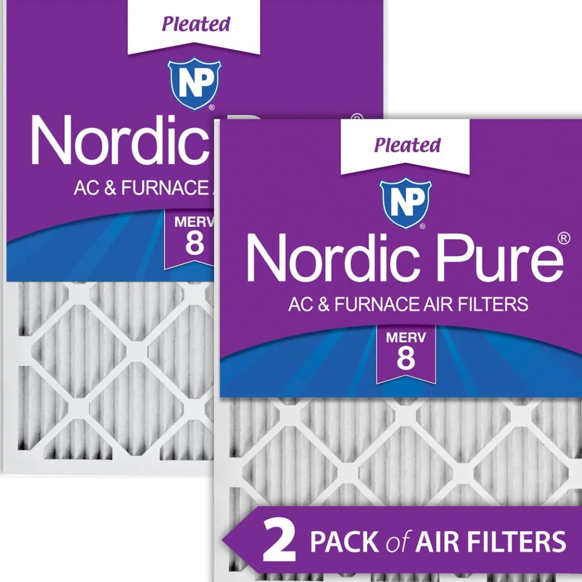 Nordic Pure 24x24x1 (23_3/8x23_3/8) Pleated MERV 8 Air Filters 2 Pack (24x24x1M8-2)