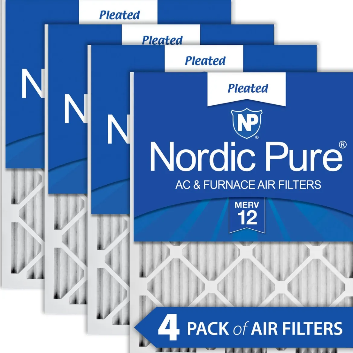 Nordic Pure 25x25x1 (24_1/2x24_1/2) Pleated MERV 12 Air Filters 4 Pack (25x25x1M12-4)
