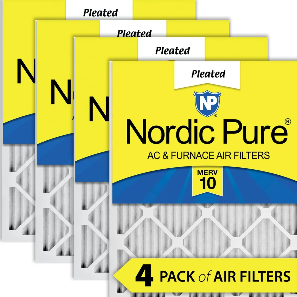 Nordic Pure 25x25x1 (24_1/2x24_1/2) Pleated MERV 10 Air Filters 4 Pack (25x25x1M10-4)