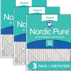 Nordic Pure 25x25x1 (24_1/2x24_1/2) Pleated MERV 14 Air Filters 3 Pack (25x25x1M14-3)