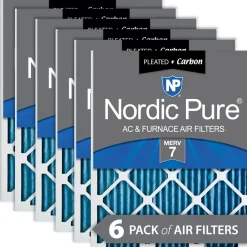 Nordic Pure 24x24x1 (23_3/8x23_3/8) Pleated Air Filters MERV 7 Plus Carbon 6 Pack (24x24x1M7+C-6)