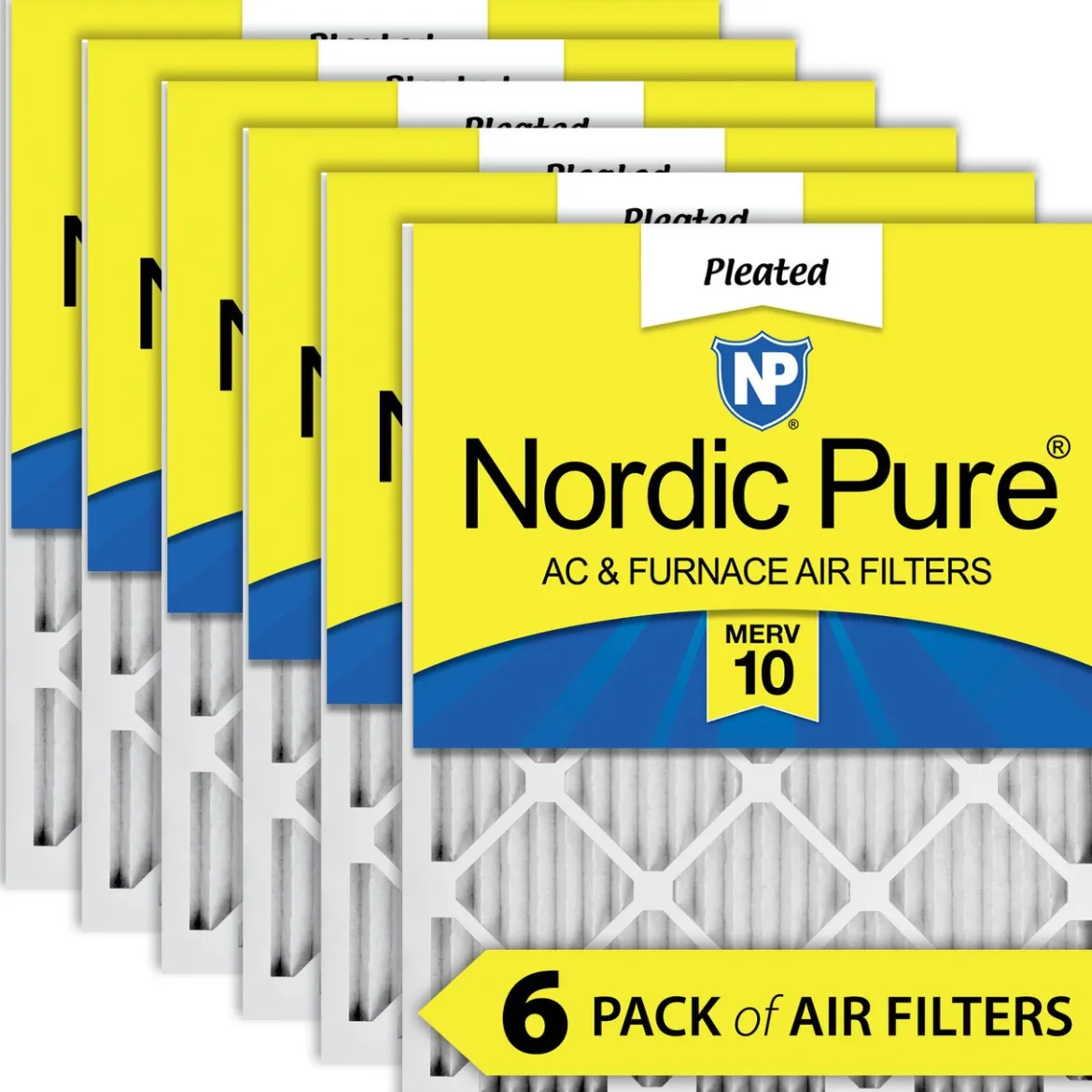 Nordic Pure 25x25x1 (24_1/2x24_1/2) Pleated MERV 10 Air Filters 6 Pack (25x25x1M10-6)
