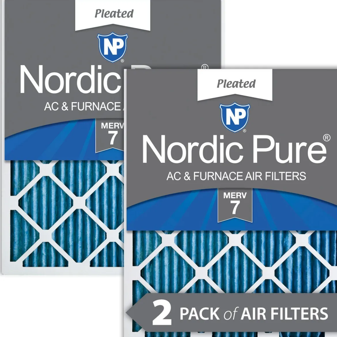 Nordic Pure 24x24x1 (23_3/8x23_3/8) Pleated MERV 7 Air Filters 2 Pack (24x24x1M7-2)