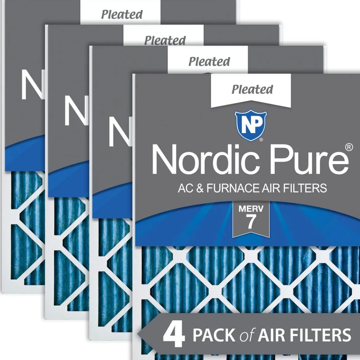 Nordic Pure 24x24x1 (23_3/8x23_3/8) Pleated MERV 7 Air Filters 4 Pack (24x24x1M7-4)