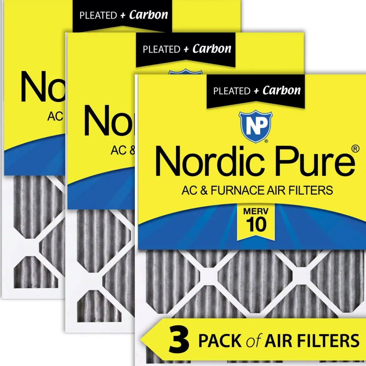 Nordic Pure 8x20x1 Pleated Air Filters MERV 10 Pleated Plus Carbon 3 Pack (8x20x1PM10C-3)