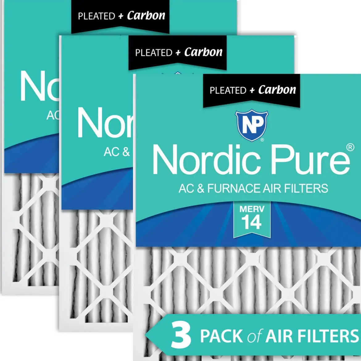 Nordic Pure 24x30x2 Pleated Air Filters MERV 14 Plus Carbon 3 Pack (24x30x2M14+C-3)