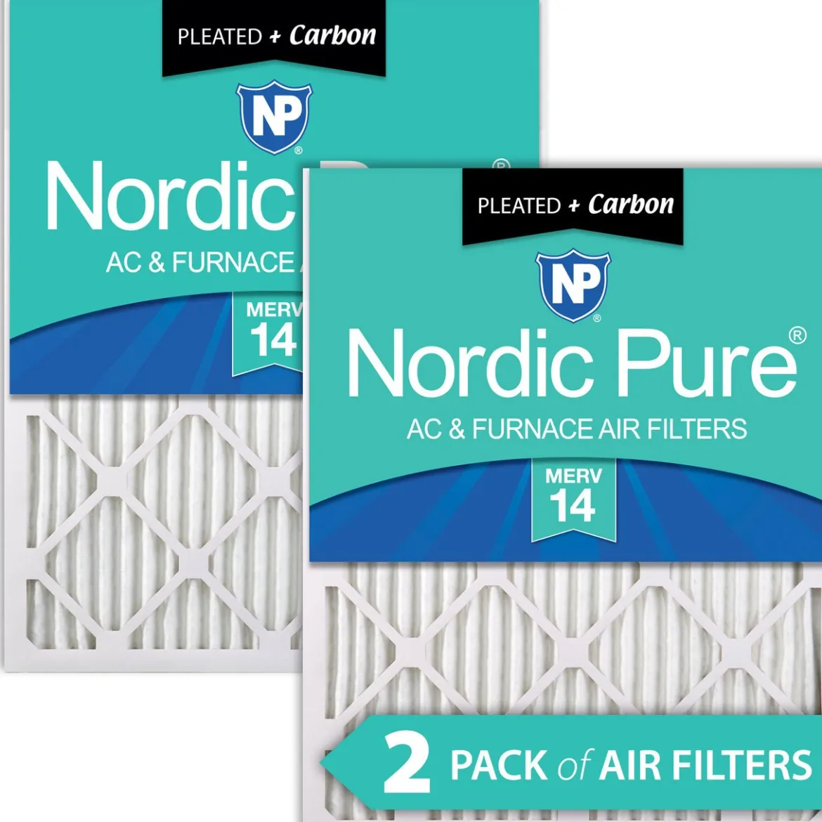 Nordic Pure 8x20x1 Pleated Air Filters MERV 14 Plus Carbon 2 Pack (8x20x1M14+C-2)