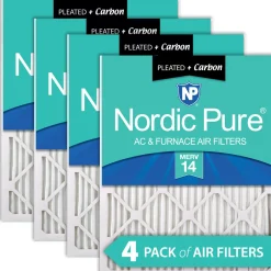 Nordic Pure 8x20x1 Pleated Air Filters MERV 14 Plus Carbon 4 Pack (8x20x1M14+C-4)