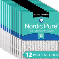 Nordic Pure 8x20x1 Pleated Air Filters MERV 14 Plus Carbon 12 Pack (8x20x1M14+C-12)