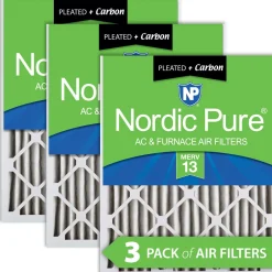 Nordic Pure 24x24x2 Pleated Air Filters MERV 13 Plus Carbon 3 Pack (24x24x2M13+C-3)