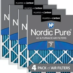 Nordic Pure 8x20x1 Pleated Air Filters MERV 7 Plus Carbon 4 Pack (8x20x1M7+C-4)