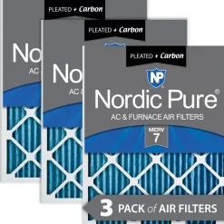 Nordic Pure 24x30x1 Pleated Air Filters MERV 7 Plus Carbon 3 Pack (24x30x1M7+C-3)
