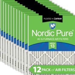 Nordic Pure 8x20x1 Pleated Air Filters MERV 13 Plus Carbon 12 Pack (8x20x1M13+C-12)
