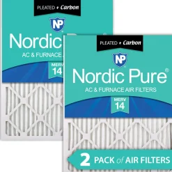 Nordic Pure 24x30x1 Pleated Air Filters MERV 14 Plus Carbon 2 Pack (24x30x1M14+C-2)