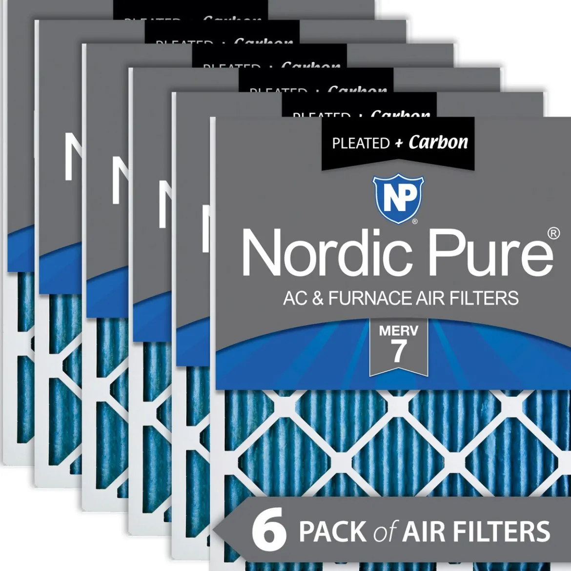 Nordic Pure 24x30x1 Pleated Air Filters MERV 7 Plus Carbon 6 Pack (24x30x1M7+C-6)