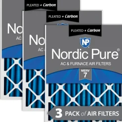 Nordic Pure 24x24x2 Pleated Air Filters MERV 7 Plus Carbon 3 Pack (24x24x2M7+C-3)