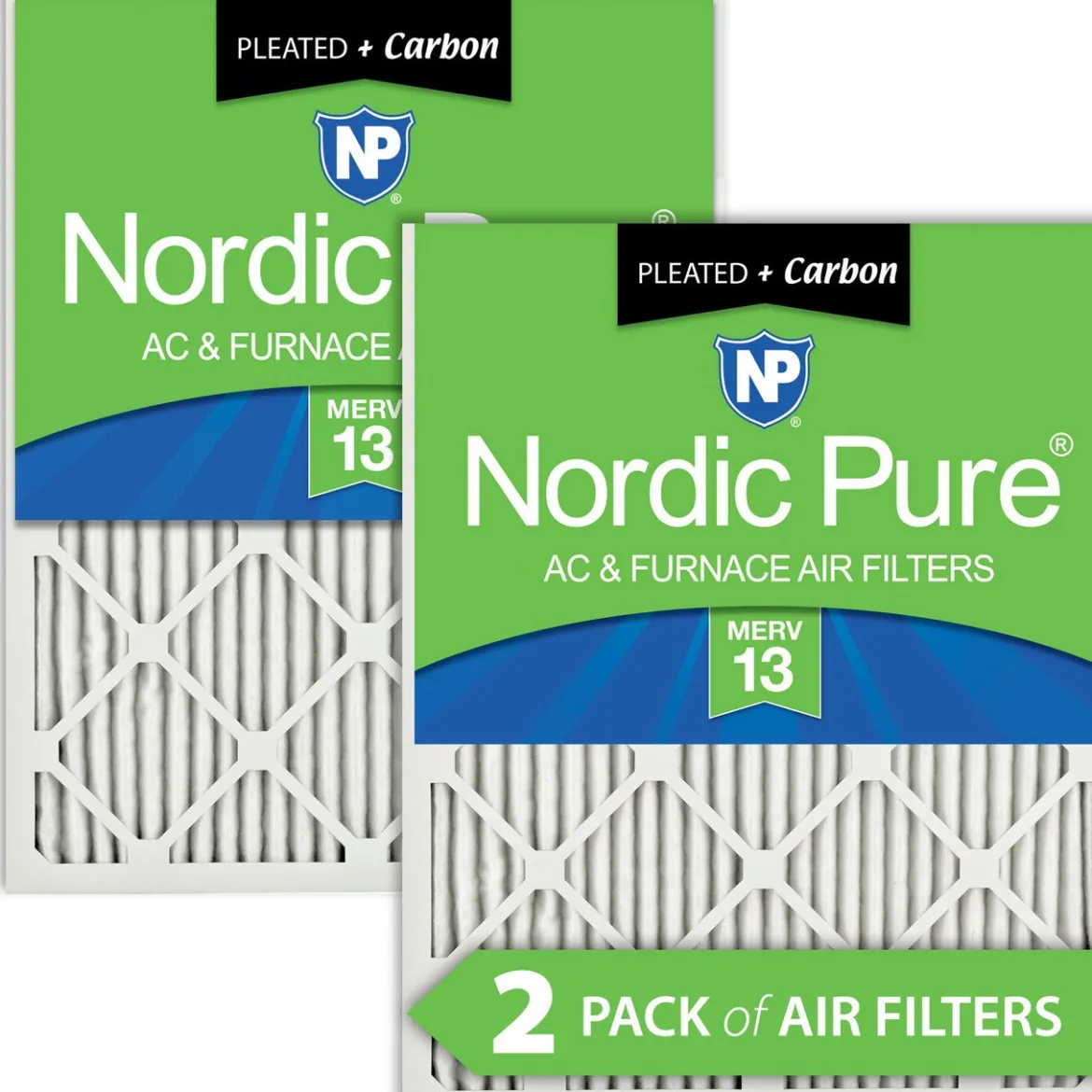 Nordic Pure 24x30x1 Pleated Air Filters MERV 13 Plus Carbon 2 Pack (24x30x1M13+C-2)