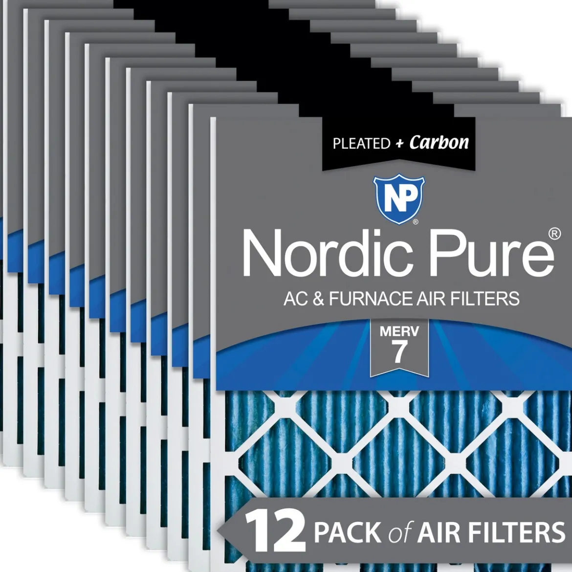 Nordic Pure 8x20x1 Pleated Air Filters MERV 7 Plus Carbon 12 Pack (8x20x1M7+C-12)