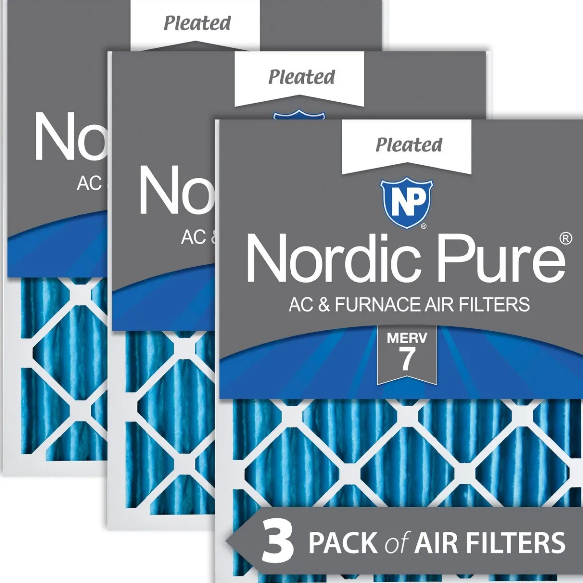 Nordic Pure 24x30x2 Pleated MERV 7 Air Filters 3 Pack (24x30x2M7-3)