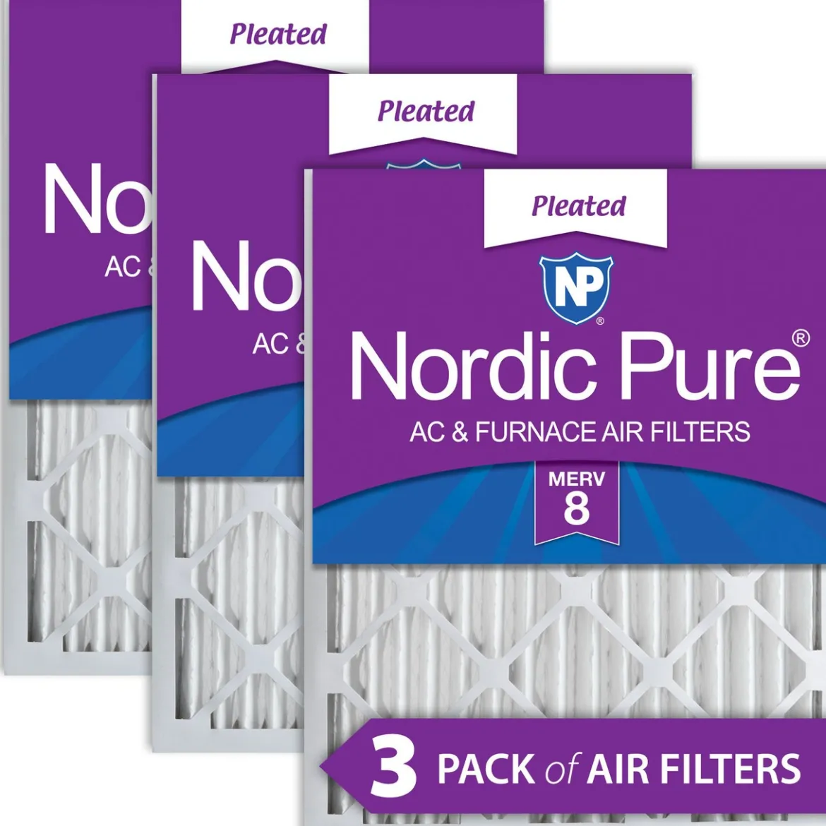 Nordic Pure 24x24x2 Pleated MERV 8 Air Filters 3 Pack (24x24x2M8-3)